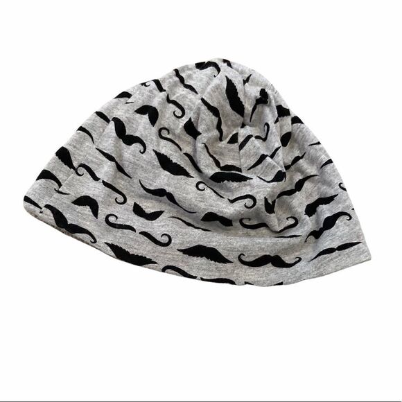 BABIES NWOT 4 FOLD Grey Moustache Print Beanie - Picture 2 of 5